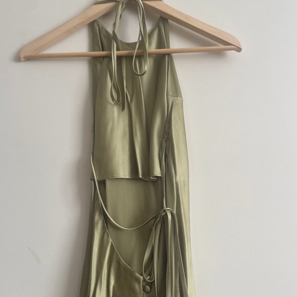 Reformation Jeany Silk Dress in Olive Oil size small - Picture 4 of 12